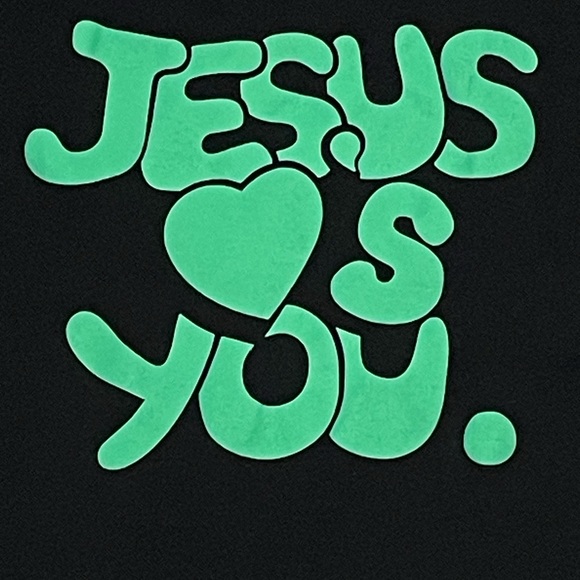Jesus loves You Black T-Shirt with Green Graphic Size 2XL - Picture 2 of 5